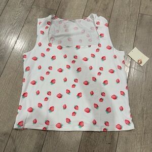 Free‎ Kisses White Tank Top with Strawberry Print